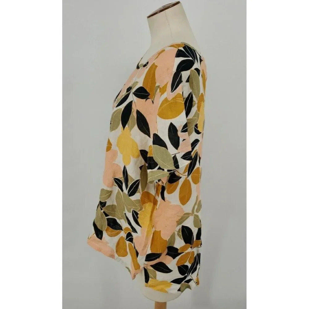 Rachel Zoe Size 1X 100% Linen Tropical Floral Print Short Sleeve Woven Top NWT - Picture 4 of 9